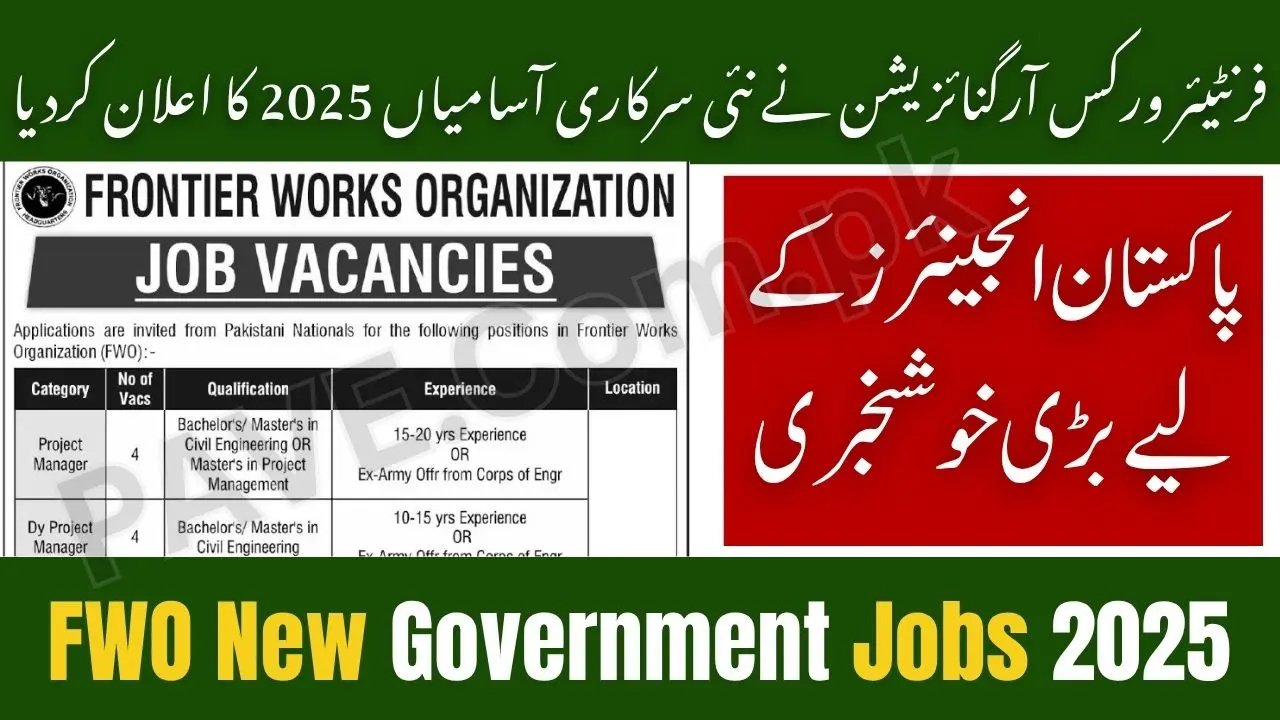 Breaking News: Frontier Works Organization FWO Announces New Government Jobs 2025 Apply Online 1 FWO Announces New Government Jobs 2025