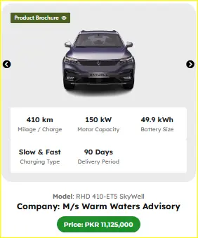 RHD 410 ET5 SkyWell E-Taxi Car – 410km Range Electric Car in Pakistan 6 Key Specifications of RHD 410 ET5 SkyWell