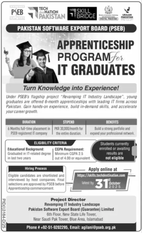 Pakistan Software Export Board Announces PSEB Internship Program 2025 – Registration for IT Graduate Apprenticeships 6 PSEB Internship Program 2025