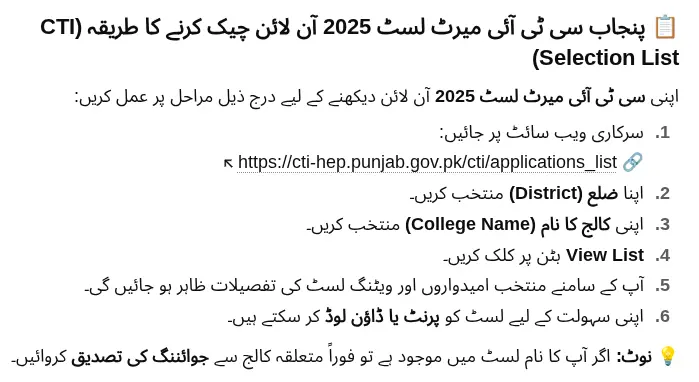 Punjab CTI Merit List 2025