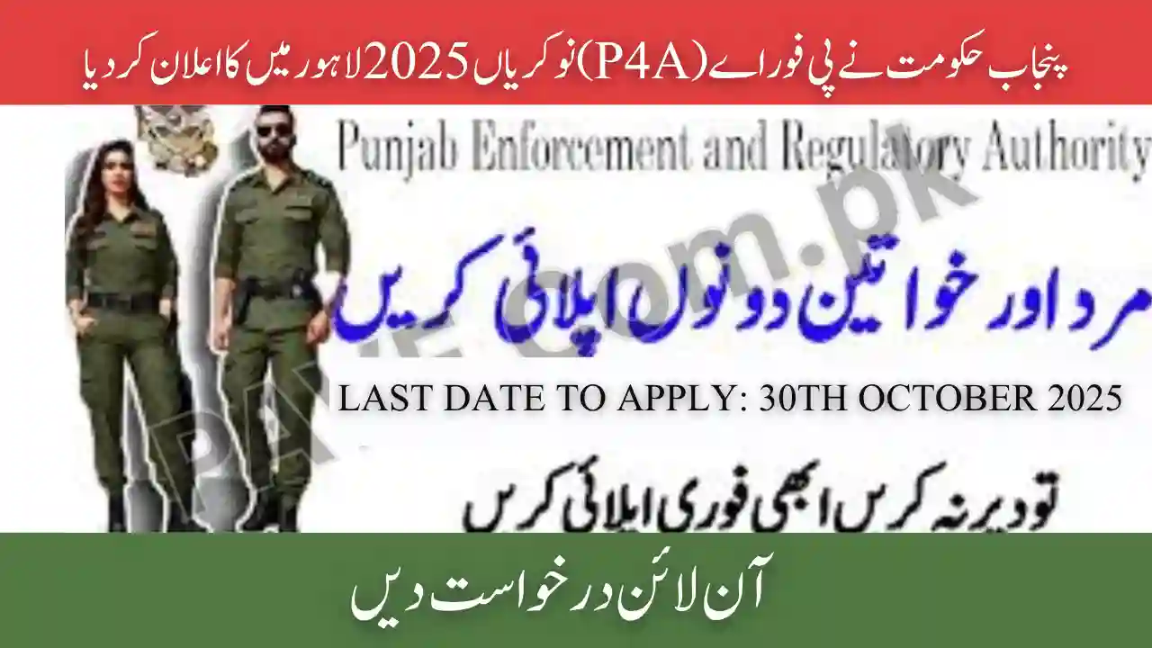 Punjab Govt Announces P4A Jobs 2025 in Lahore