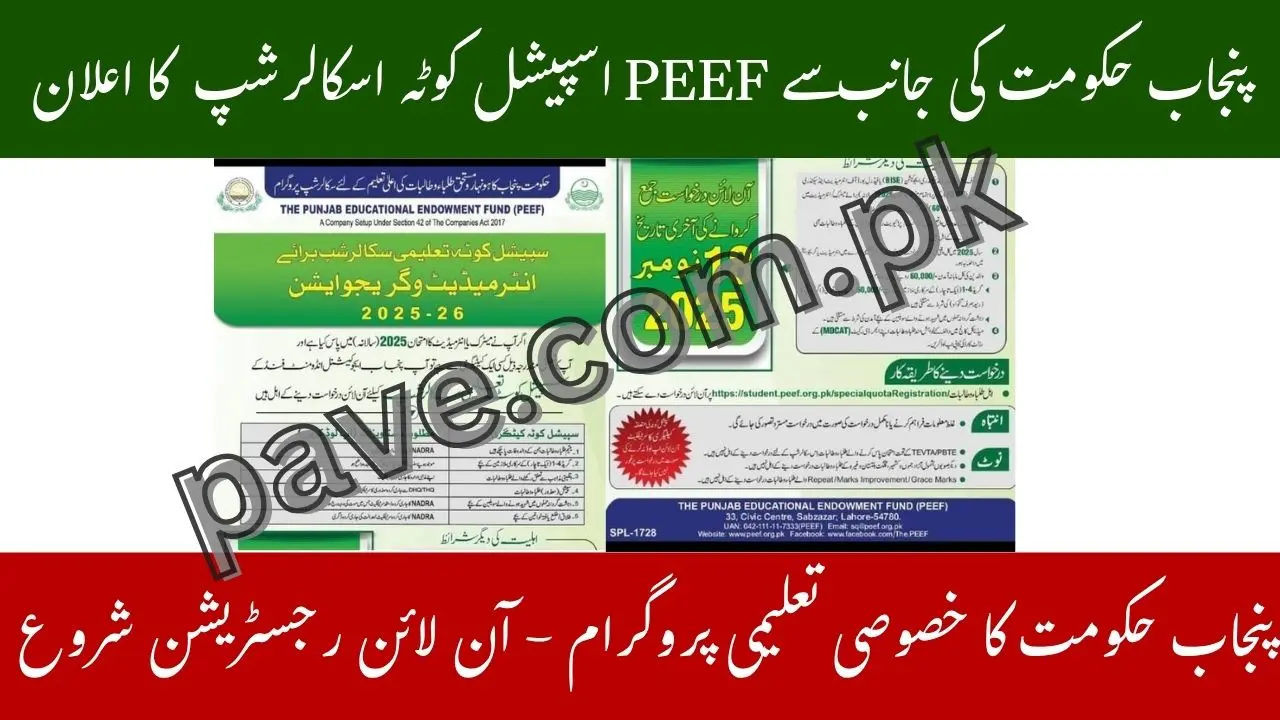 Punjab Govt Announces PEEF Scholarship 2025–26 – Special Quota for Orphans, Minorities & Disabled Students 1 Punjab Govt Announces PEEF Scholarship 2025–26