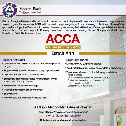 Meezan Bank Announces ACCA Trainee Program 2025