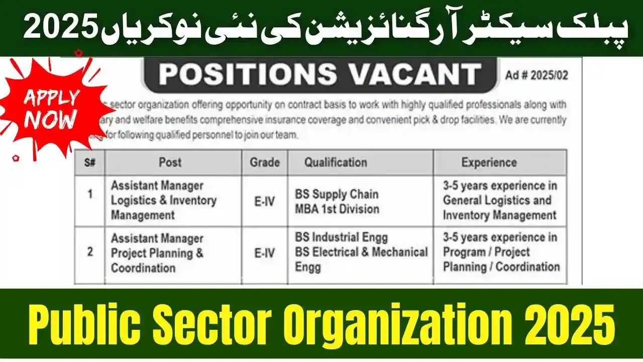 Multiple Vacancies Announced in Public Sector Organization 2025