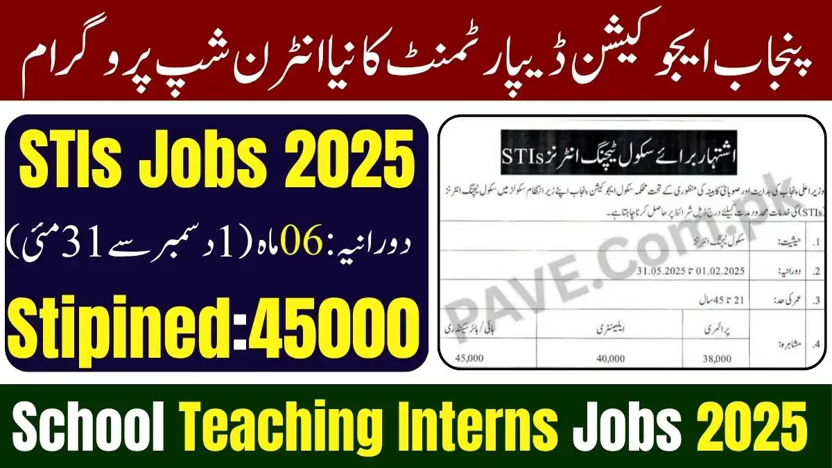 Punjab Announces School Teaching Interns STIs Jobs 2025 – Monthly Salary Up to Rs.45,000 1 Punjab Announces School Teaching Interns STIs Jobs 2025