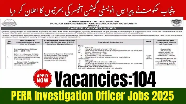 Punjab Govt Announces 104 PERA Investigation Officer Jobs 2025