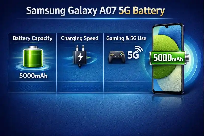 Samsung Galaxy A07 5G Battery – Full Capacity, Performance & Backup Details 1 Samsung Galaxy A07 5G BatterySamsung Galaxy A07 5G Battery