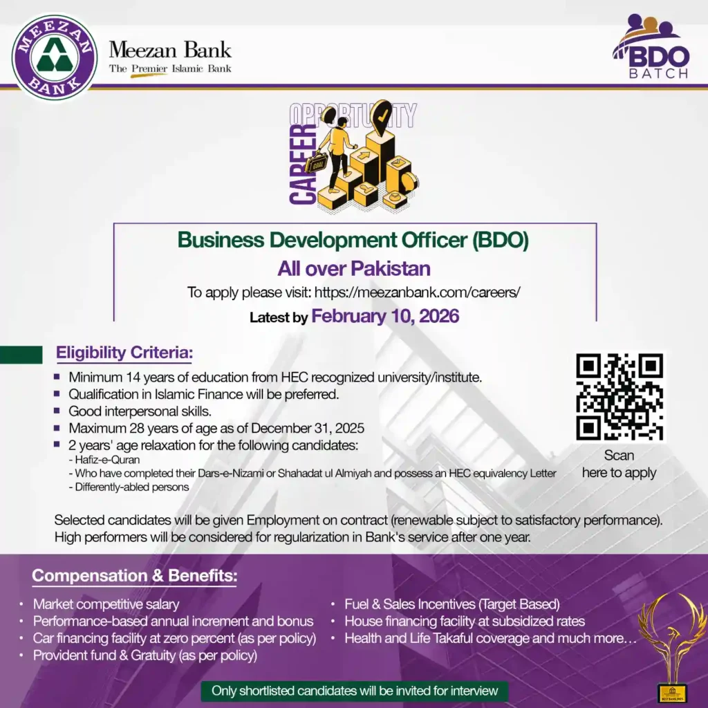 Meezan Bank Business Development Officer Jobs 2026