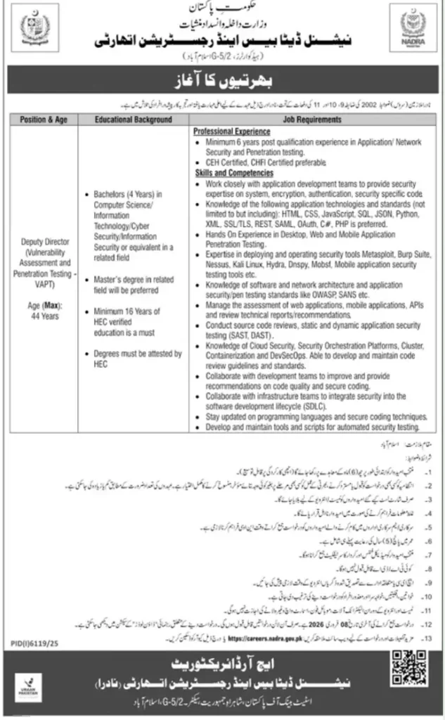 NADRA Deputy Director Jobs 2026: