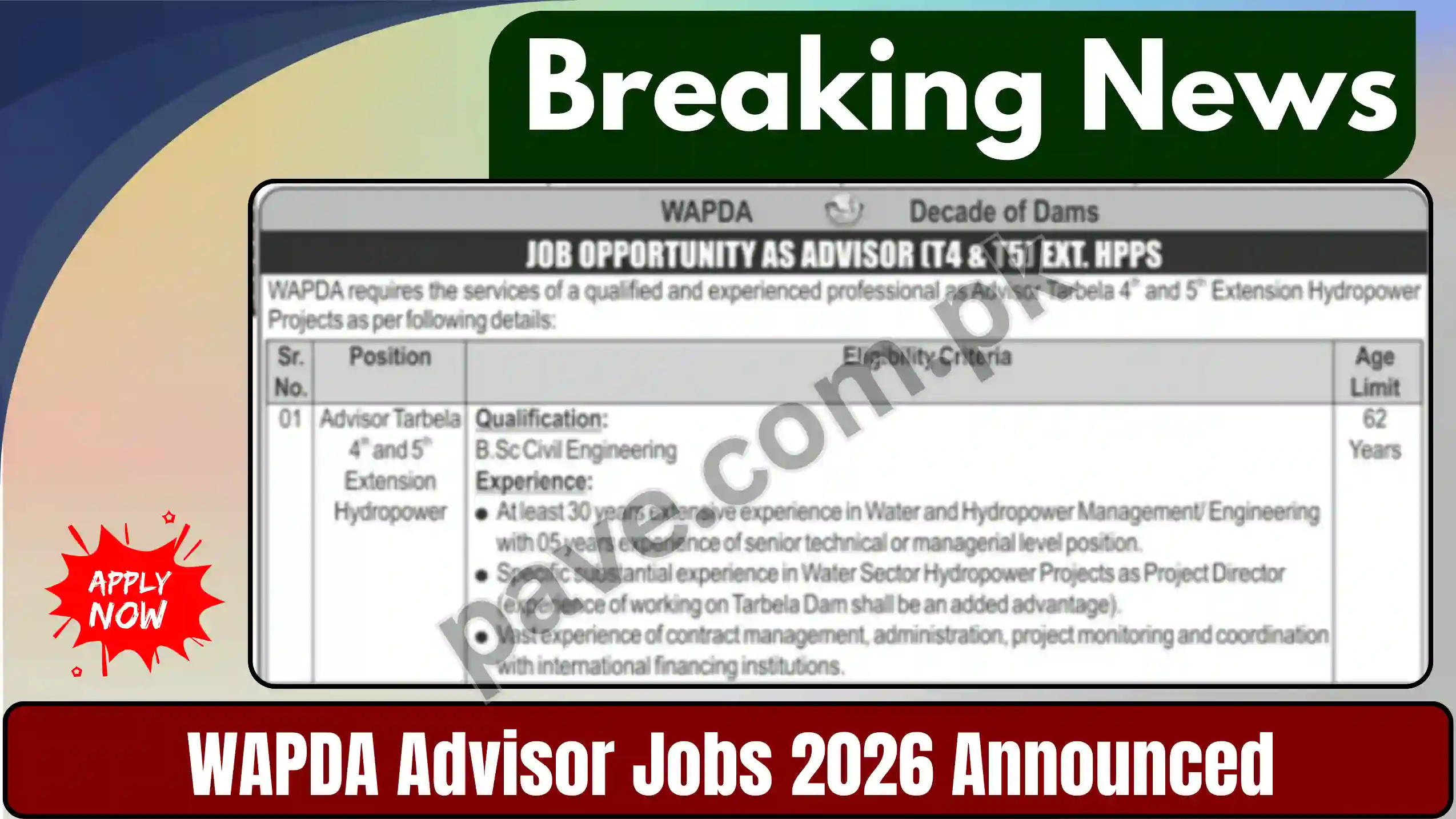 WAPDA Advisor Jobs 2026 Announced