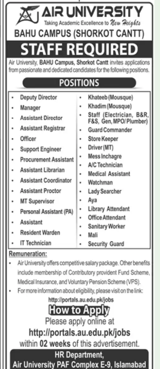 Air University Jobs 2026 in Shorkot Cantt