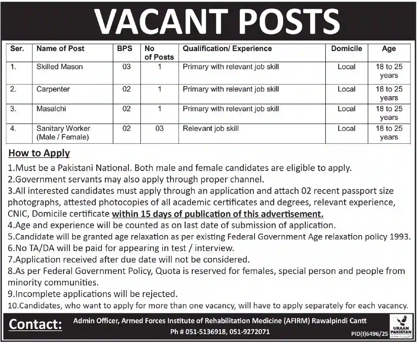 Armed Forces Institute of Rehabilitation Medicine AFIRM Jobs in Rawalpindi Cantt 2026