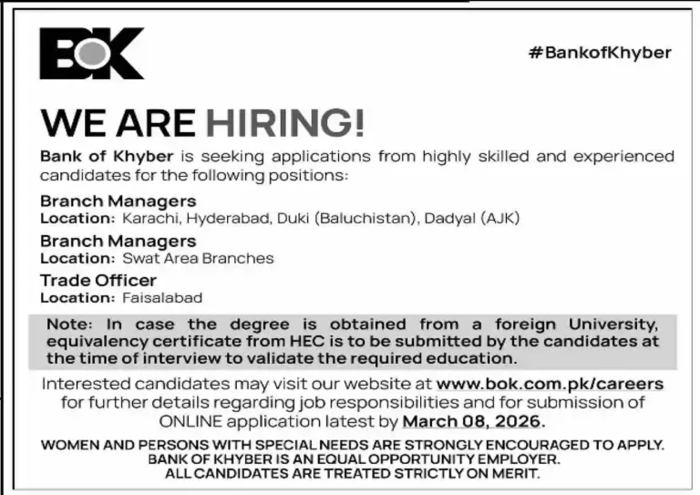Bank of Khyber Jobs 2026 for Branch Managers and Trade Officer Apply Online