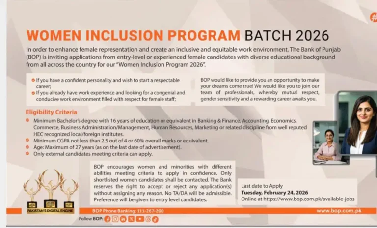 Bank of Punjab Announces Women Inclusion Program Batch 2026