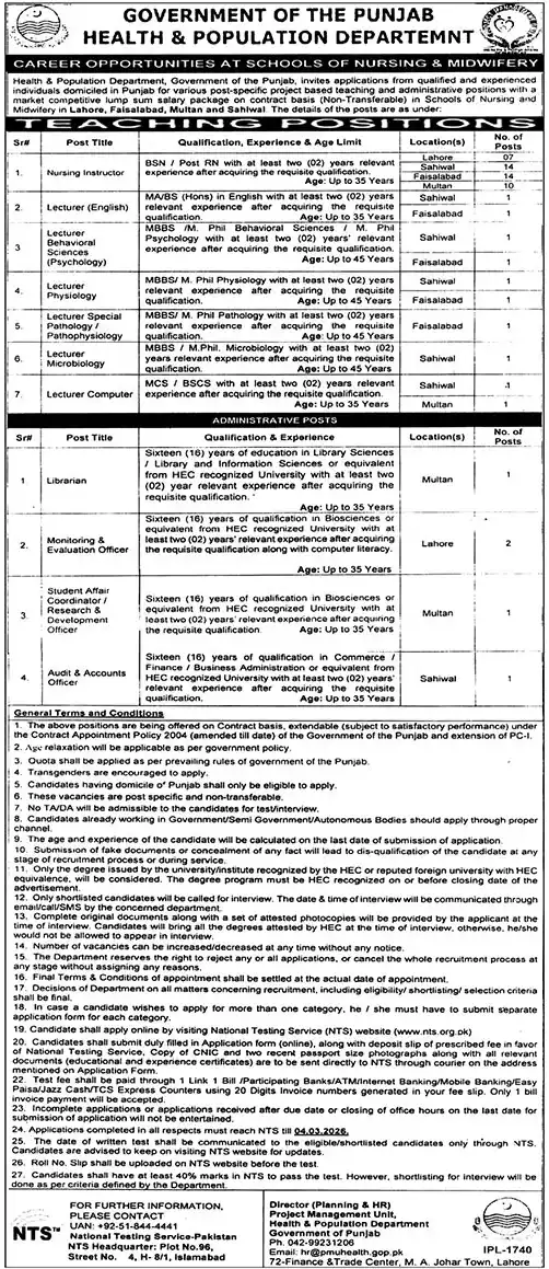 Health & Population Department Punjab Jobs 2026