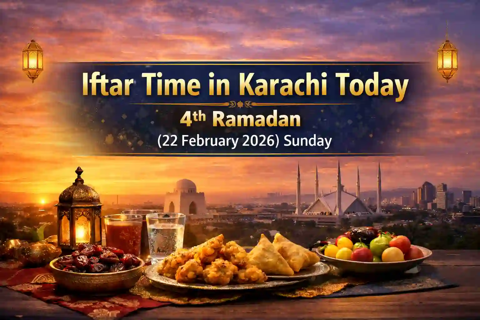 Iftar Time in Karachi Today 4th Ramadan (22 February 2026) Sunday