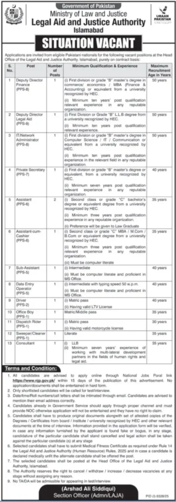Legal Aid and Justice Authority Jobs 2026 in Islamabad – Apply Online via NJP Portal 6 Legal Aid and Justice Authority Jobs 2026 in Islamabad