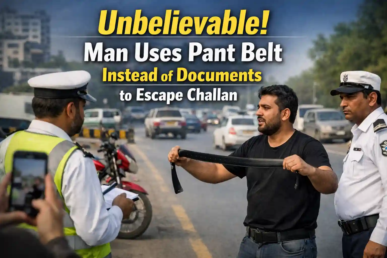 Man Uses Pant Belt Instead of Documents to Escape Challan