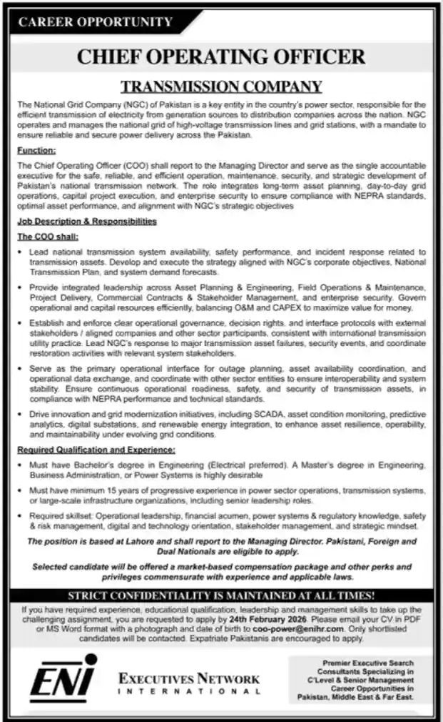 NGC COO Job Opportunity 2026 in Pakistan Power Sector
