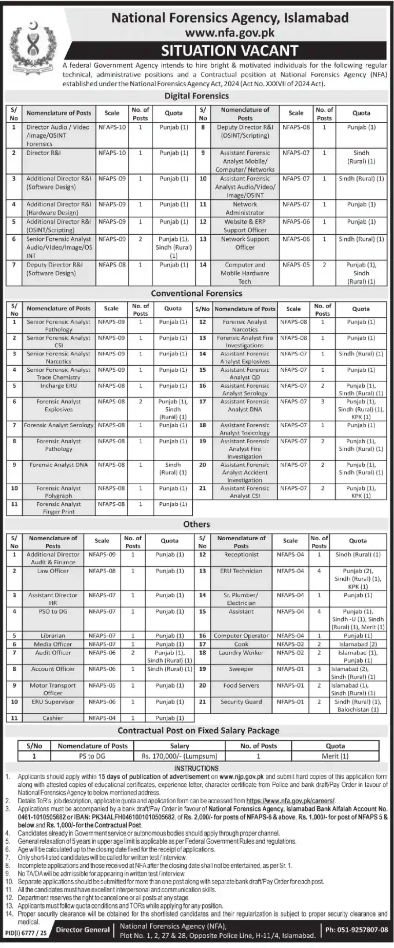 National Forensics Agency NFA Jobs 2026 in Islamabad