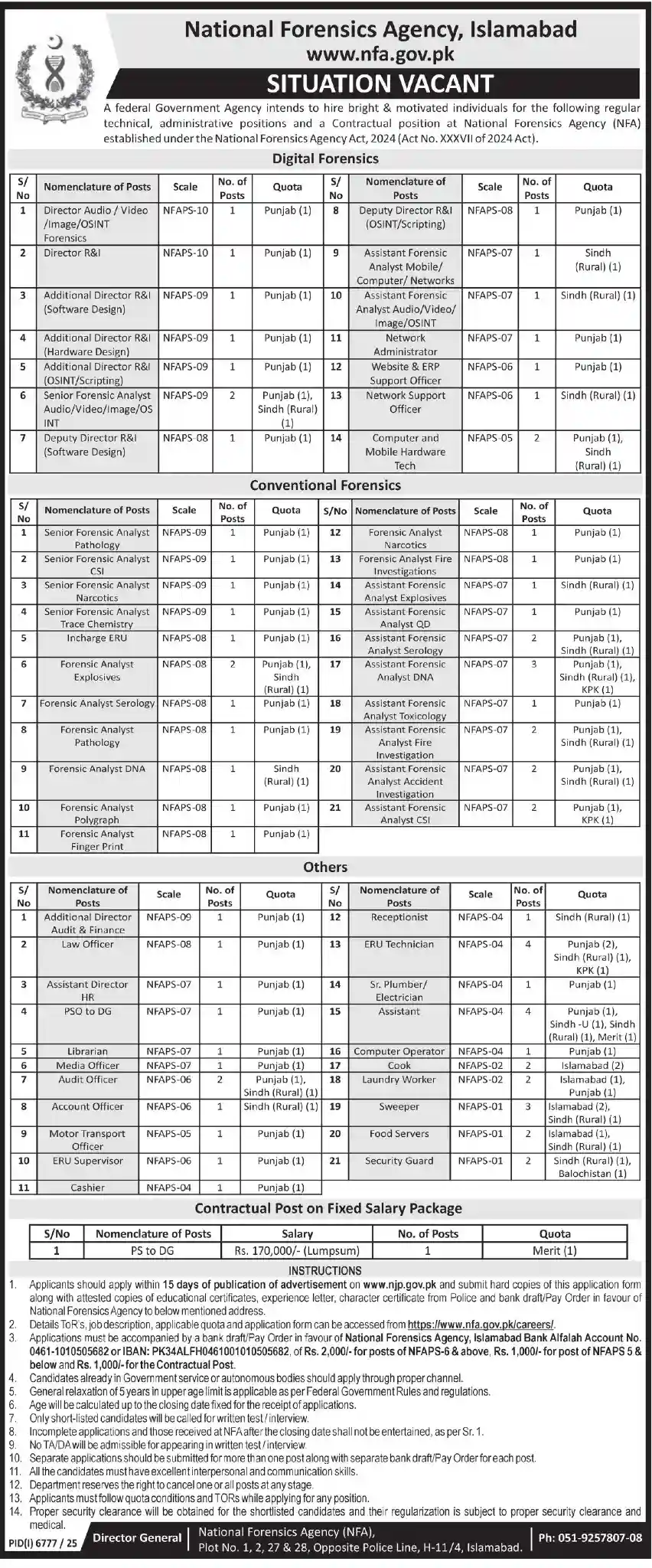 National Forensics Agency NFA Jobs 2026 in Islamabad
