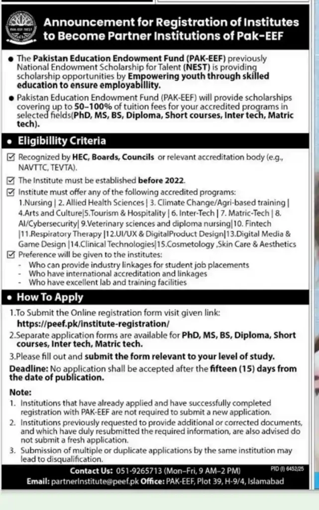 PAK-EEF Announces Registration for Institutes to Join Scholarship Program 2026 6 PAK-EEF Announces Registration for Institutes to Join Scholarship Program 2026