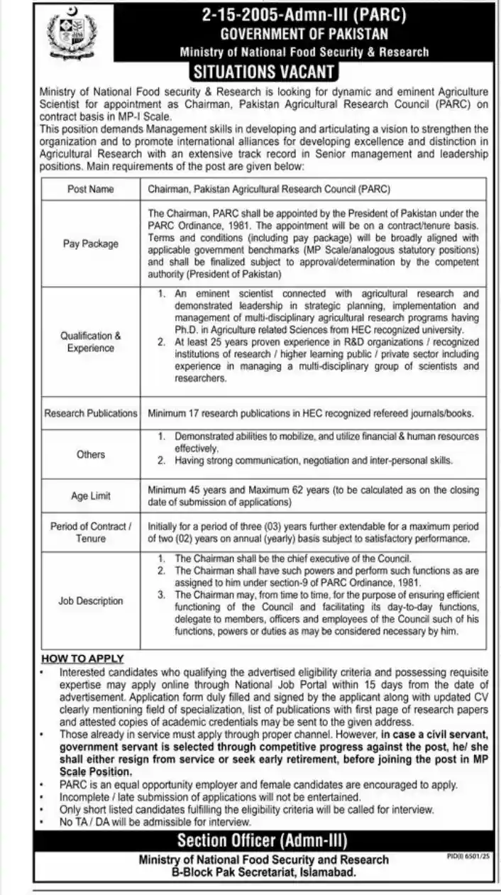 PARC Chairman Jobs 2026