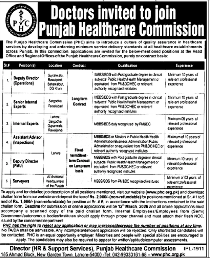 PHC Jobs 2026 Advertisement – Contract Based Government Jobs