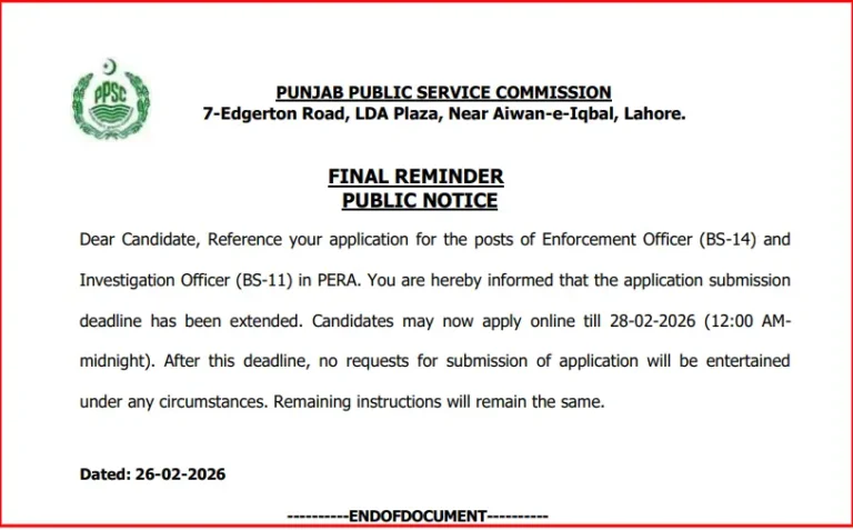 PPSC PERA Punjab Jobs Online Apply 2026