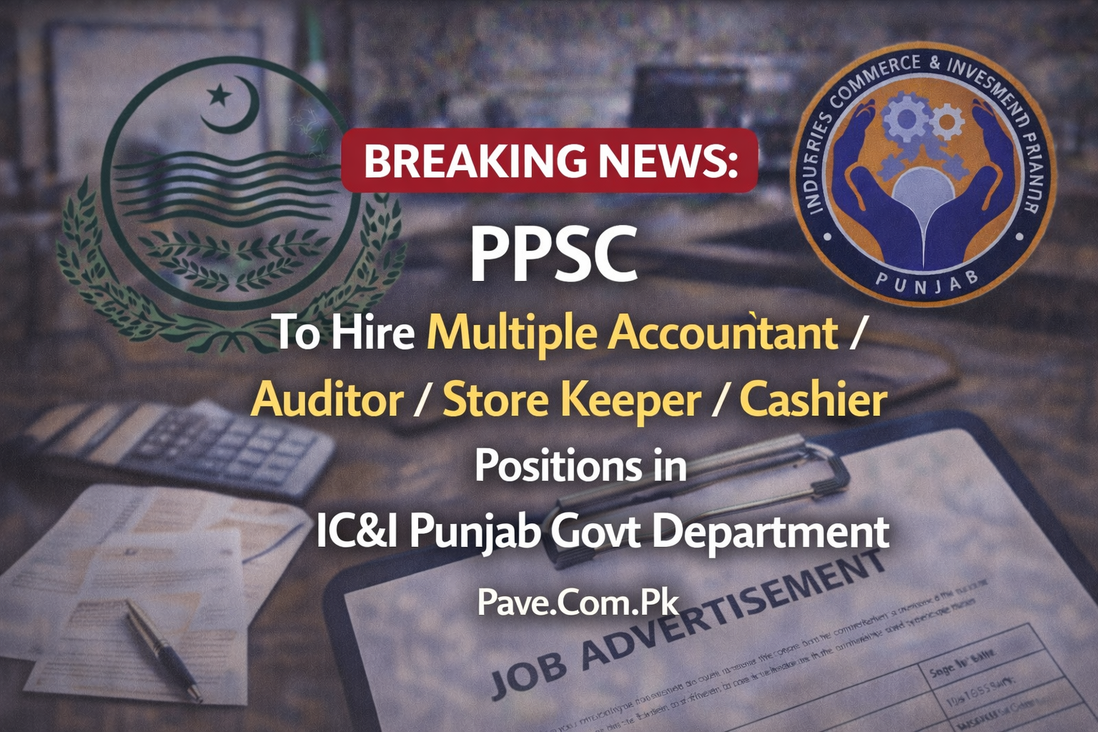 PPSC To Hire Multiple Accountant Auditor Store Keeper Cashier Positions in IC I Punjab Govt Department