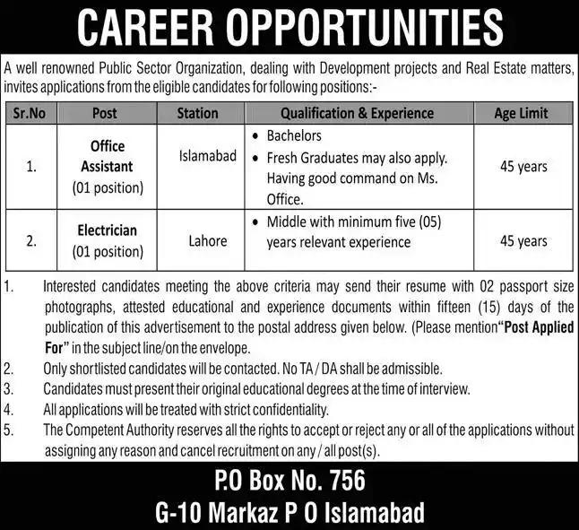 Public Sector Jobs 2026 via P.O. Box No. 756 Islamabad