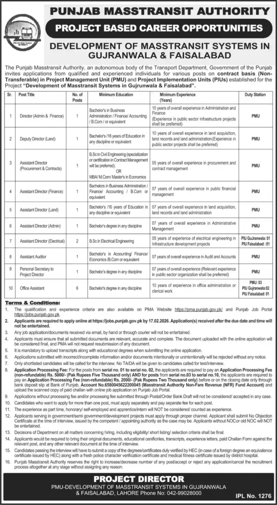 Punjab MassTransit Authority Jobs 2026 – PMA Careers in Gujranwala & Faisalabad 6 Punjab MassTransit Authority Jobs 2026