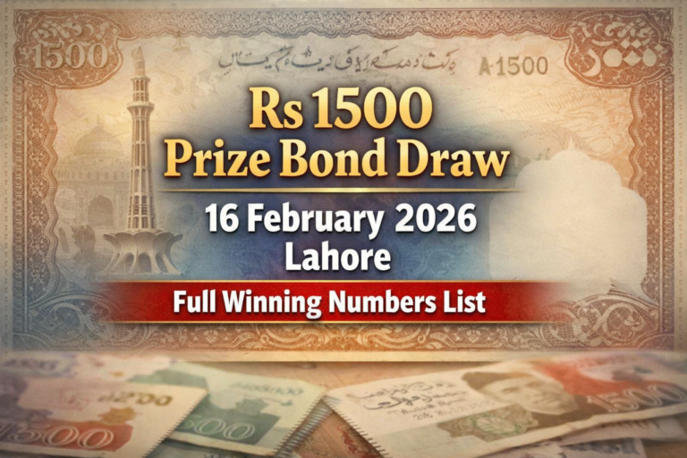 Rs 1500 Prize Bond Draw 16 February 2026 Lahore