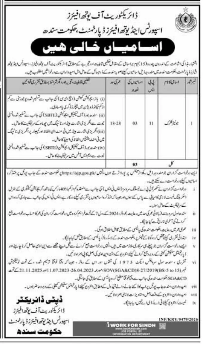 Sports and Youth Affairs Department Jobs 2026