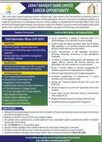 Zarai Taraqiati Bank Limited ZTBL Jobs 2026 – Chief Information Officer Vacancy Details