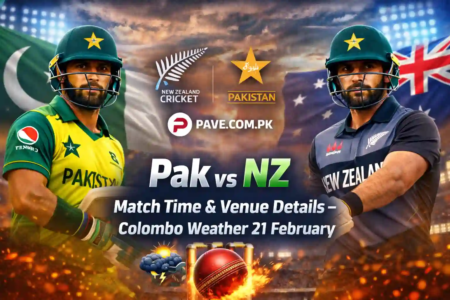 Pak vs NZ Match Time & Venue Details – Colombo Weather 21 February