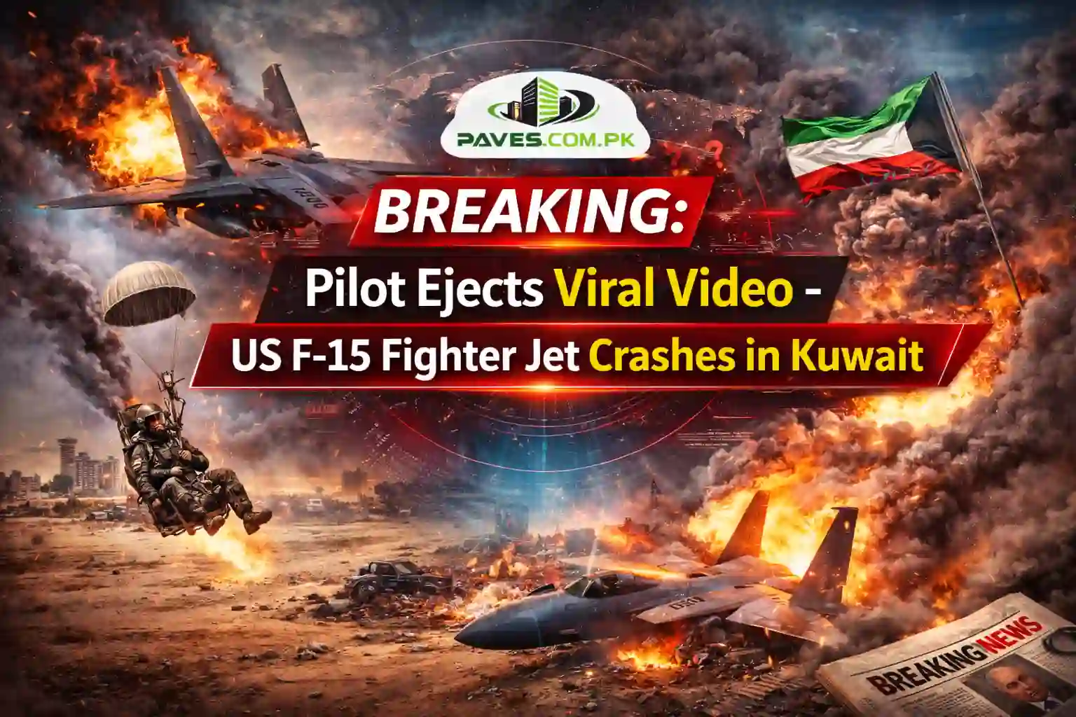 Breaking Pilot Ejects Viral Video - US F-15 Fighter Jet Crashes in Kuwait