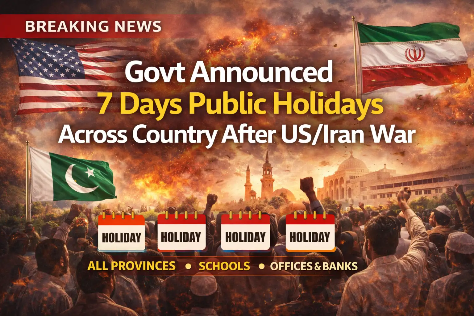 Govt Announced 7 Days Public Holidays Across Country After USIran War