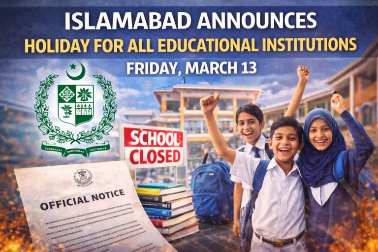 Islamabad Announces Holiday for All Educational Institutions on March 13, 2026