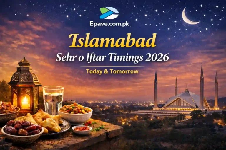 Islamabad Sehr o Iftar Timings 2026 Today & Tomorrow
