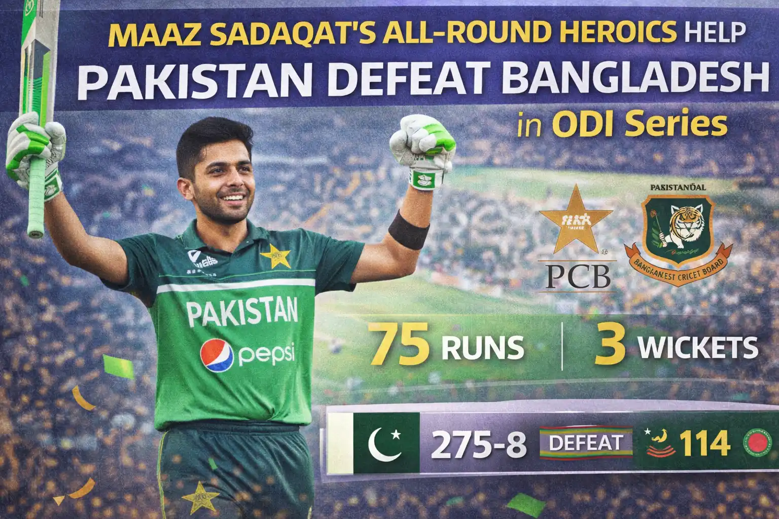 Maaz Sadaqat’s All-Round Heroics Help Pakistan Defeat Bangladesh